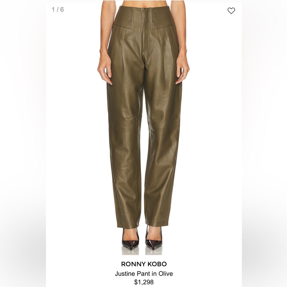 Ronny Kobo Olive Green Real Leather Pants - Picture 5 of 6